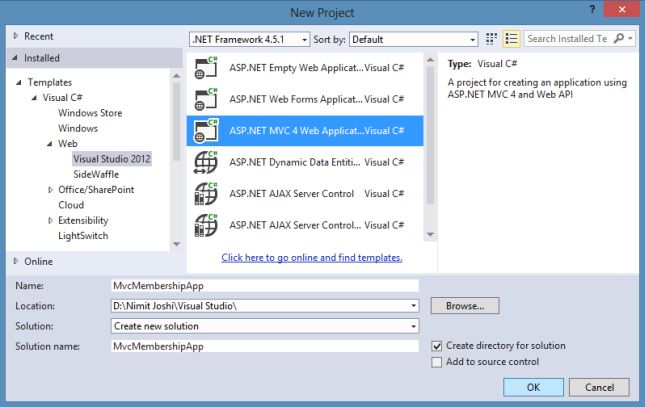 Creating MVC 4 Application